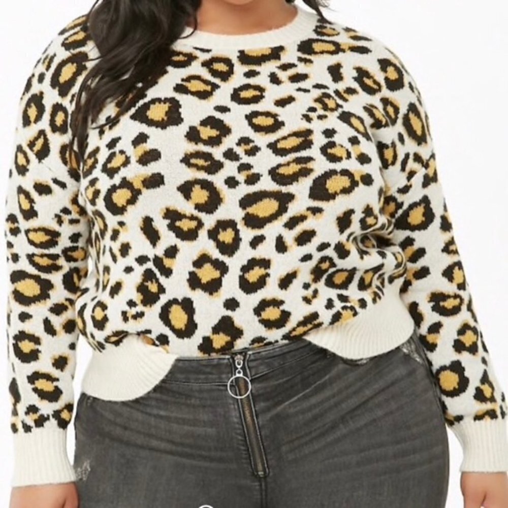 Forever 21 + Plus Leopard Print Cropped Sweater 3X